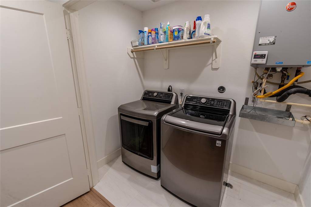 Laundry room upstairs.  Washer and dryer can stay with the property if new tenants would like!