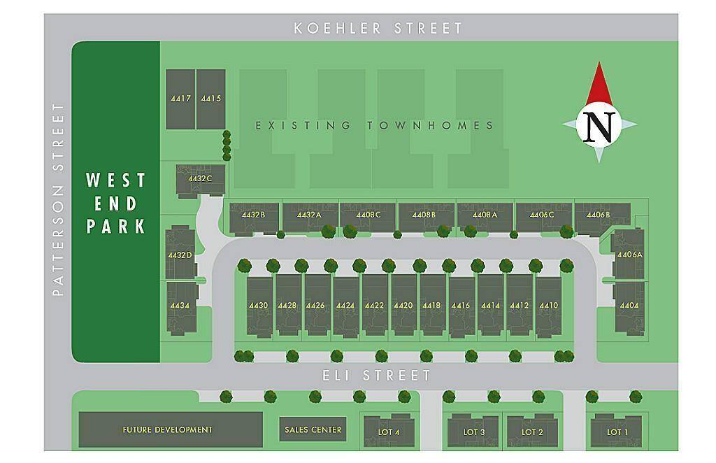 Community map showing prime location of 4406C unit right inside the gate and proximity of West End Park.