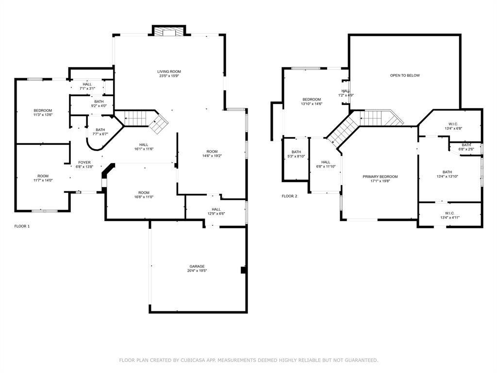 Full two-story floor plan provides a detailed overview of the home's spacious layout—including multiple living areas, a first-floor guest suite, dedicated study, and an expansive upstairs primary suite with dual walk-in closets.