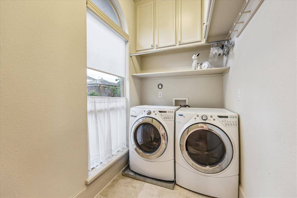 Third level utility room with window facing South, hangin area and plenty of overhead space.