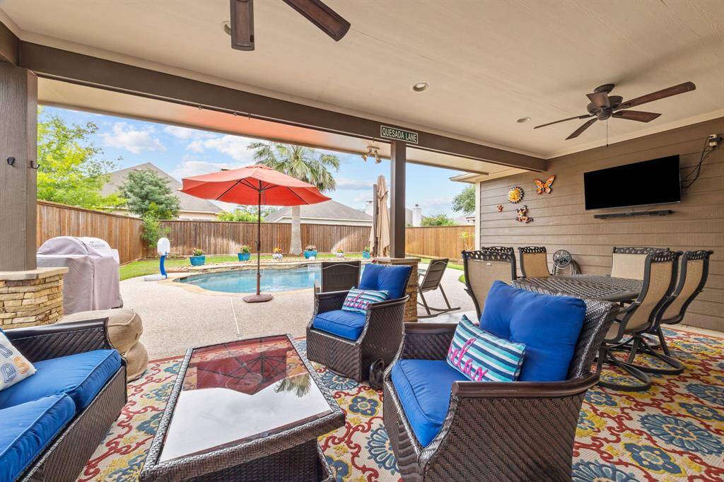 Discover your backyard oasis with a spacious covered patio, perfect for summer BBQs and relaxation.