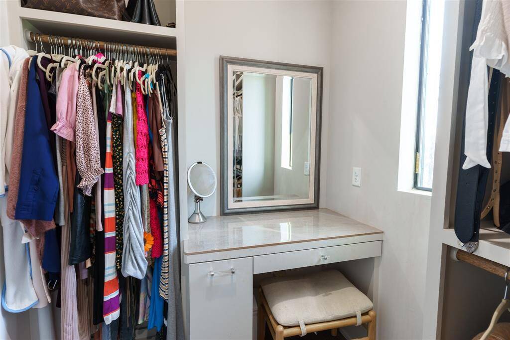 Perfect spot to get ready with custom pull out Drawers for your make up and hair tools!