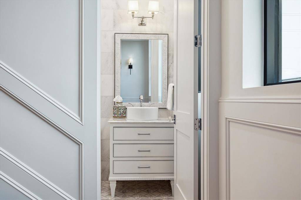 The powder bathroom is situated on the second floor living areas.