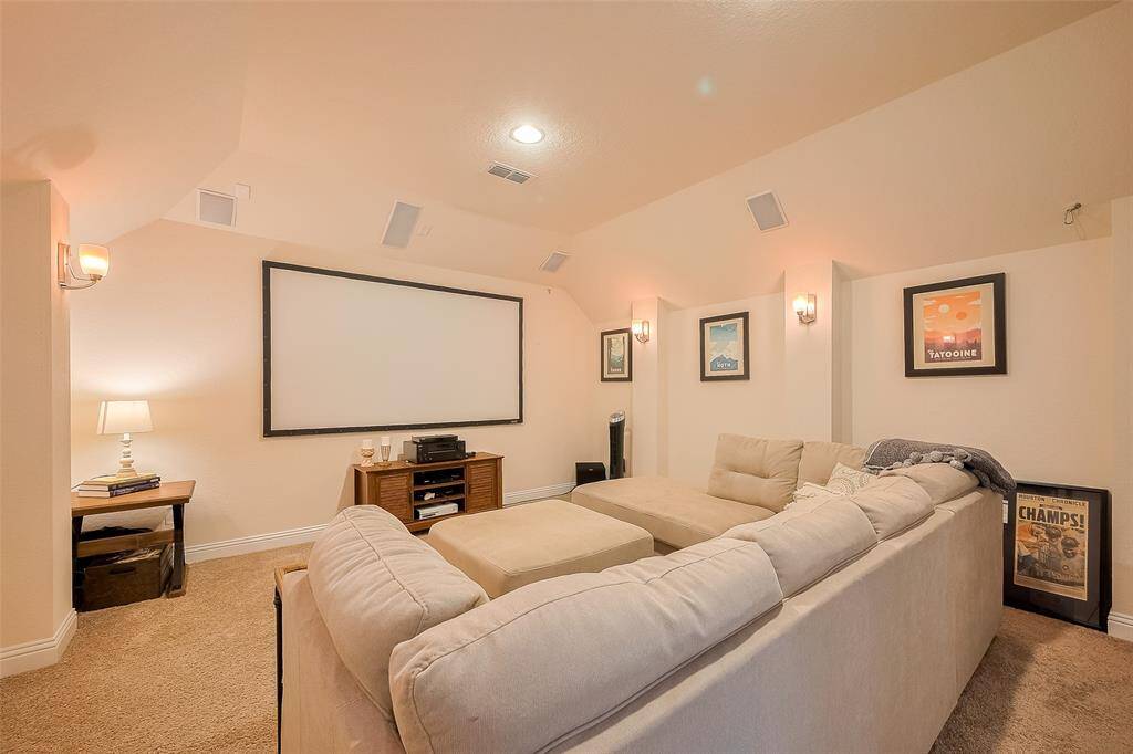 Carpeted home theater room for all family movies