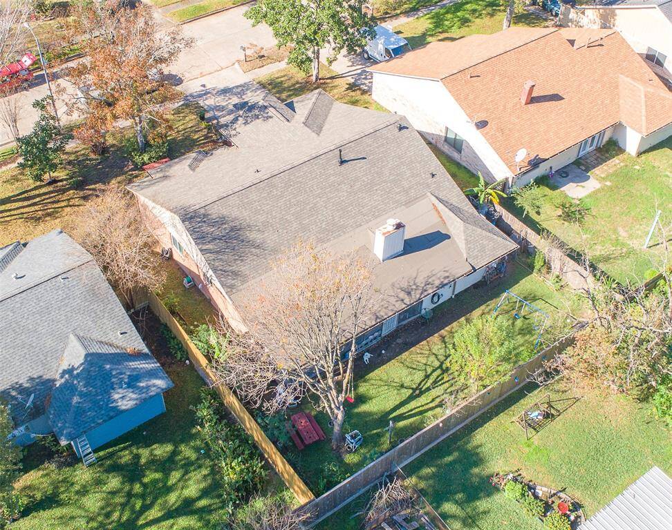 Aerial shot of the home and backyard