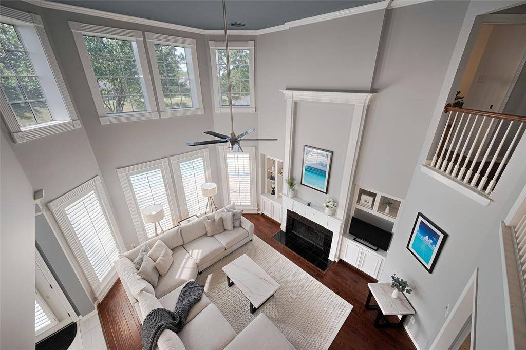 View to the living room from the upstairs landing
