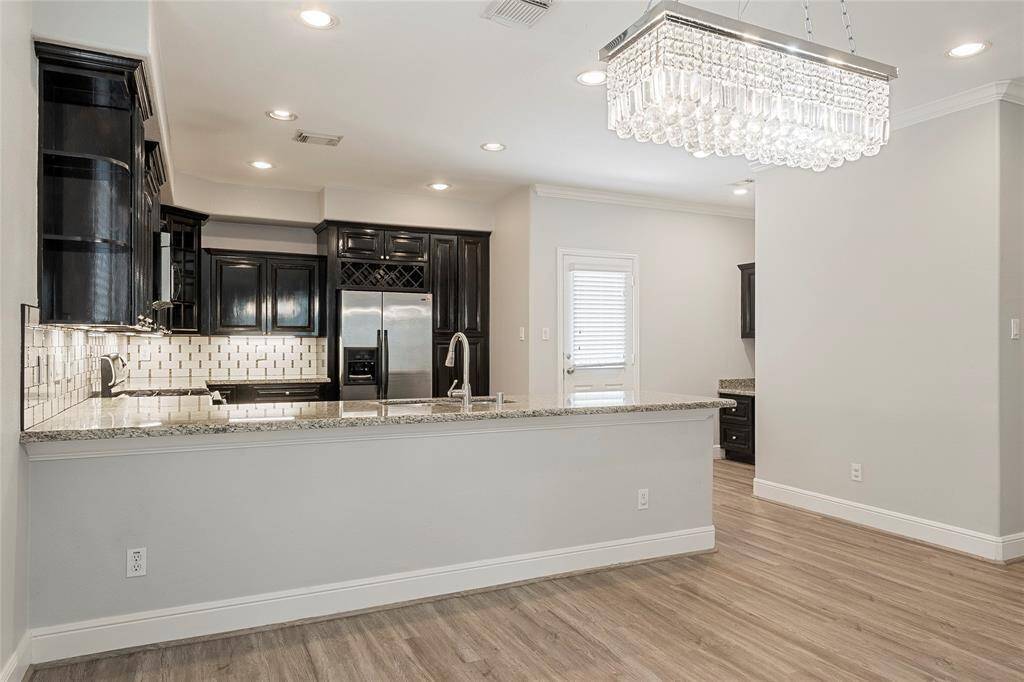 Beautiful chandelier completes the dining room