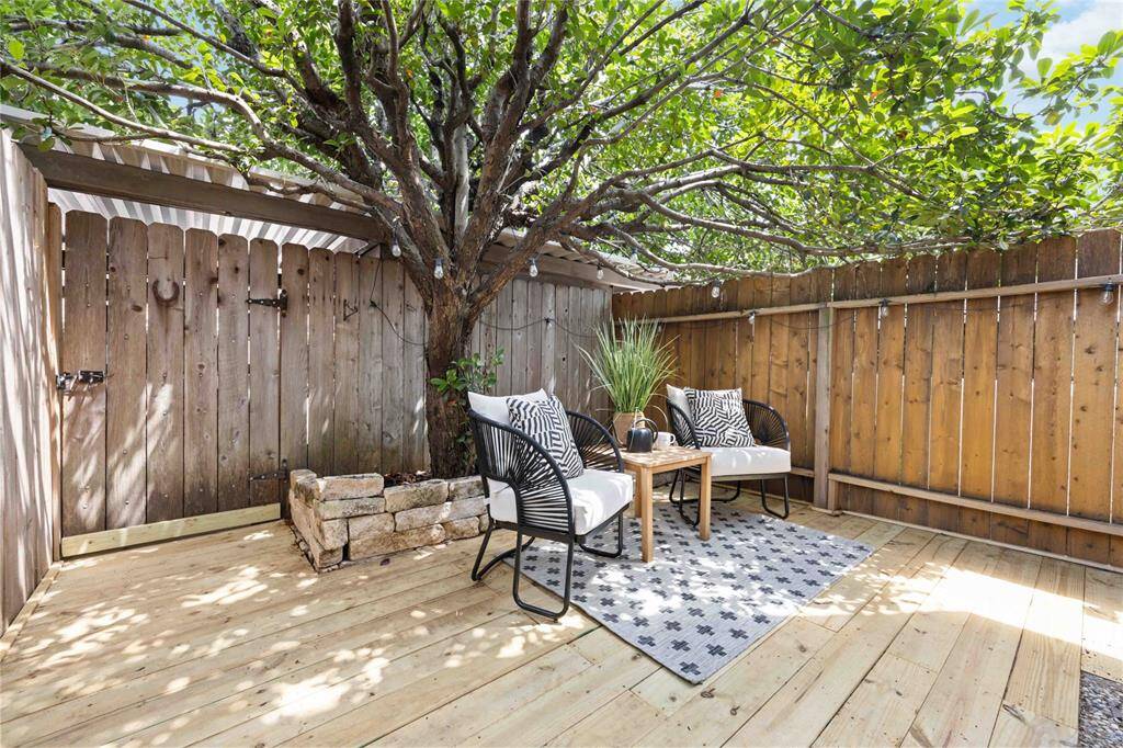 The deck was built this year and provides a shady spot for outdoor relaxation.