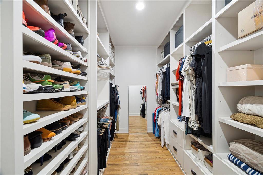 One of two walk-in closets in the master suite.