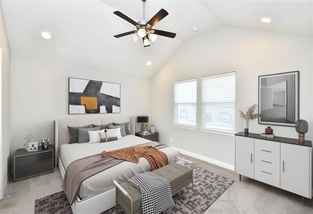 Primary bedroom virtually staged to showcase the full potential of the space and how it can be beautifully arranged.
