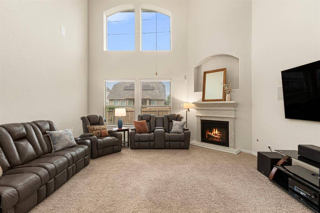Gas log fireplace.
