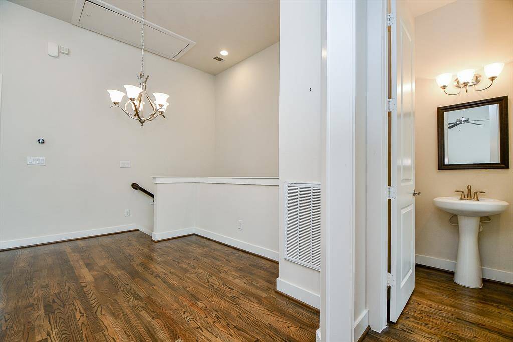 Dining area with 1/2 bath near by convenient for guest wash up.