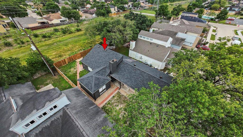 Bird’s eye view showcases the home’s cul-de-sac location, fully fenced yard, and proximity to local conveniences and amenities. Home has a foundation lifetime warranty (2024), roof (2024).  Replaced fence so no worries!  Not in a flood zone!  No flooding during any of the storms.