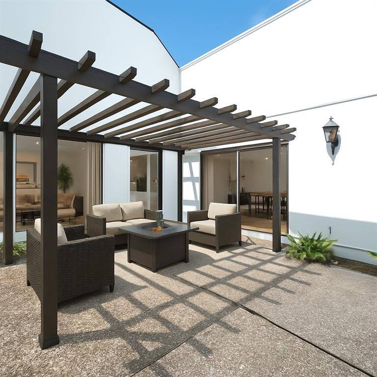 Very Large Patio Virtually Staged with Pergola
