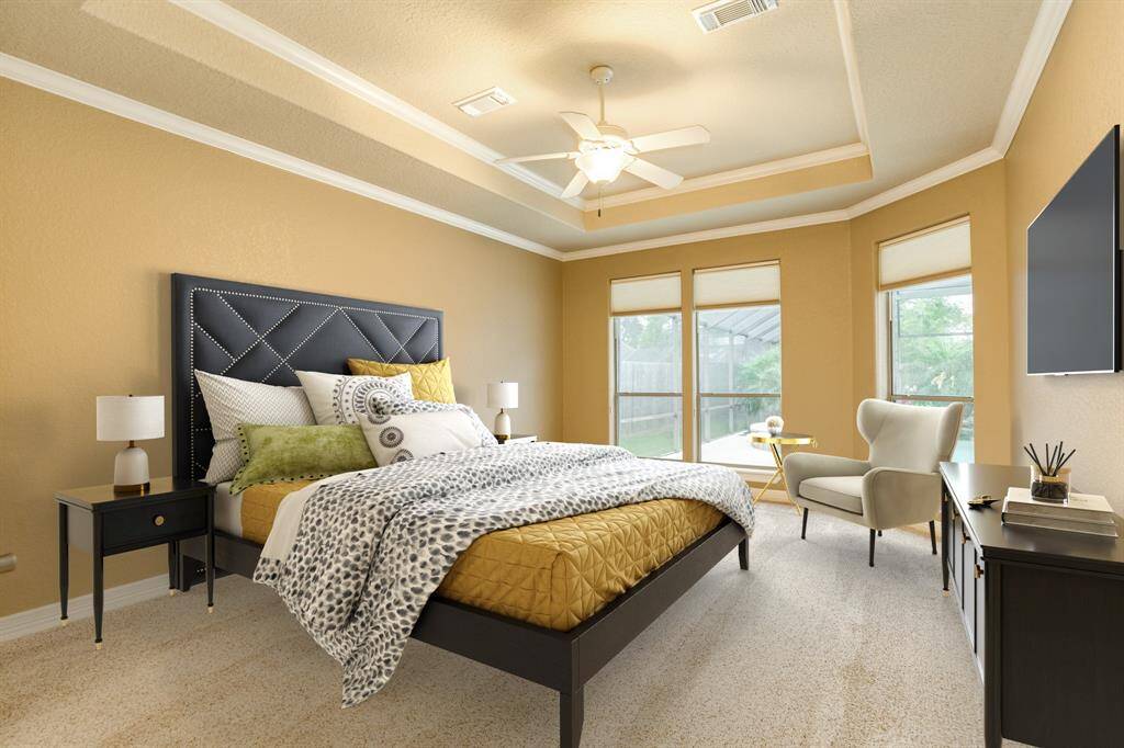 Welcome to the owners suite. This room offers serene views of your resort style pool making even the most exhausting days relaxing.