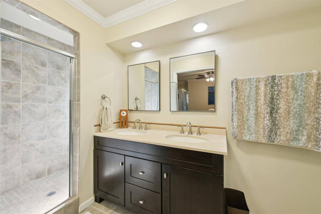 Primary bathroom with double vanity and large shower!