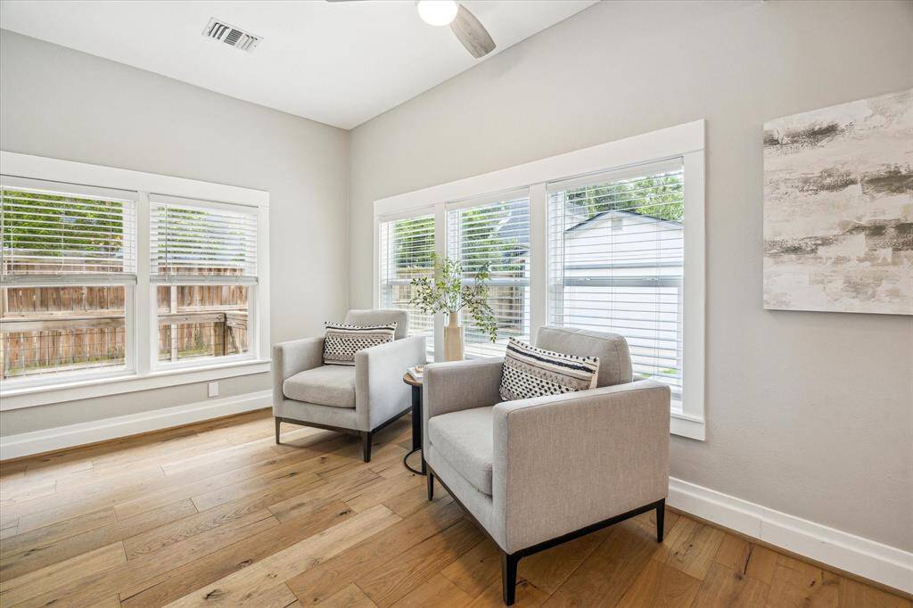 The versatile space is bathed in natural light.