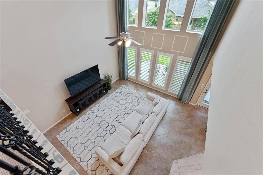 View of the living from the upstairs landing