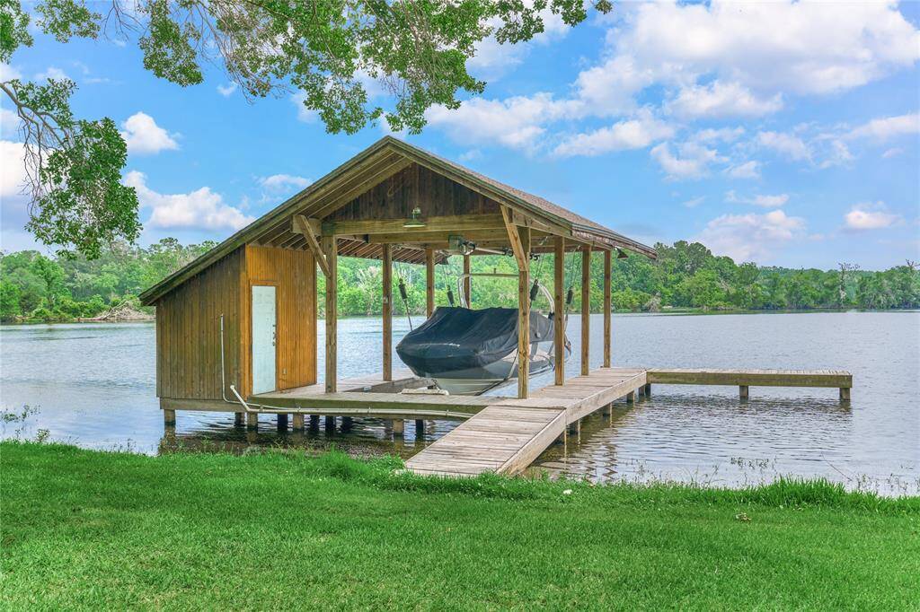 This large boathouse is big enough for a 30ft behemoth and fish straight from the dock!