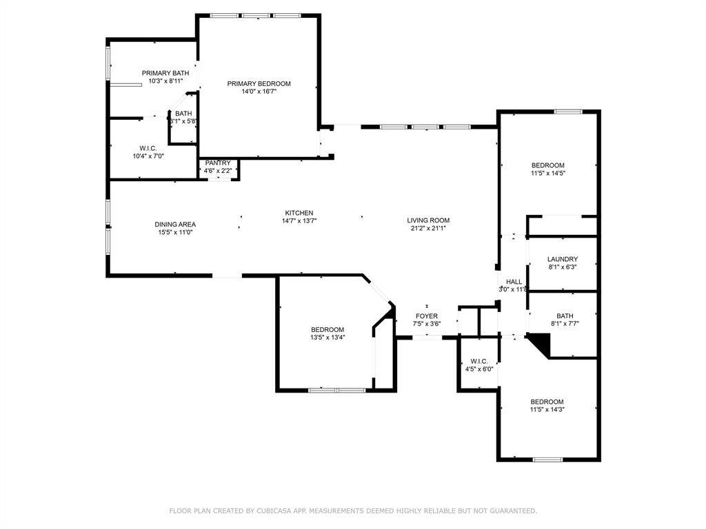 This floor plan offers a helpful overview of the home’s layout, highlighting the flow between living spaces, bedroom placement, and access to the outdoor areas.