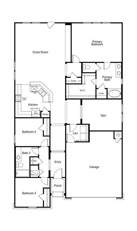 This floor plan features 3 bedrooms, 2 full baths, and over 2,000 square feet of living space.