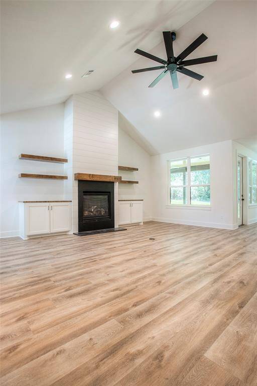 Vaulted ceiling in living area.