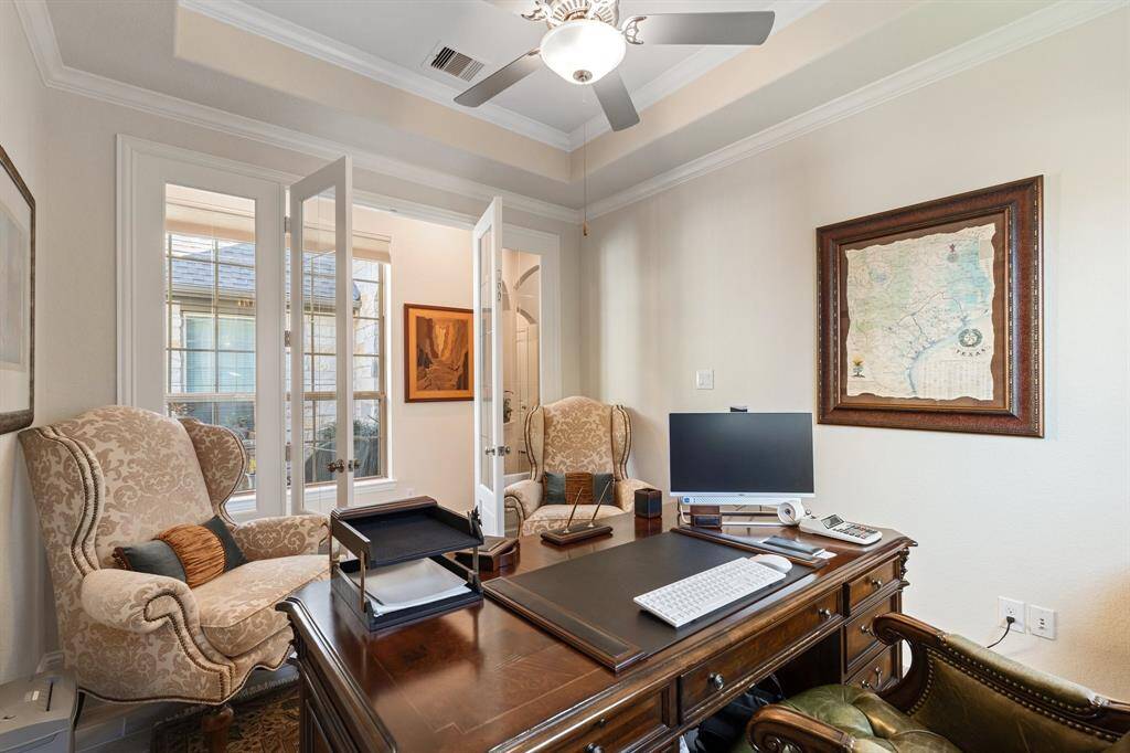 In between the two front bedrooms is a private office space. It can be closed off with the double doors.
