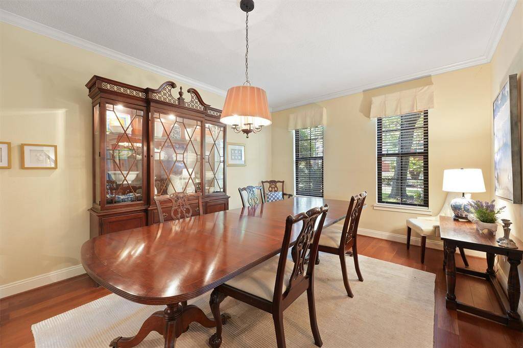 The spacious dining room can accommodate large gatherings of family and friends.