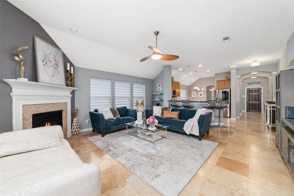 Living room with cozy fireplace