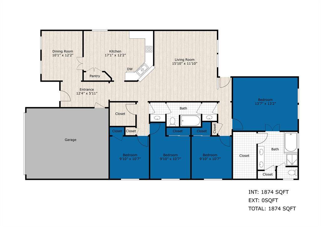 This 4-bedroom, 2-bath home offers a smart, functional layout with an open-concept living area, a spacious kitchen with granite counters and stainless steel appliances, and a split bedroom design for added privacy. The front flex room is perfect for a home office or playroom, while the primary suite features a soaking tub, separate shower, and large walk-in closet. With a connected two-car garage, dedicated laundry room, and easy flow throughout, this home is ready to fit your everyday rhythm.