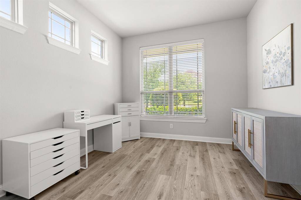 office with elegant French doors and transoms