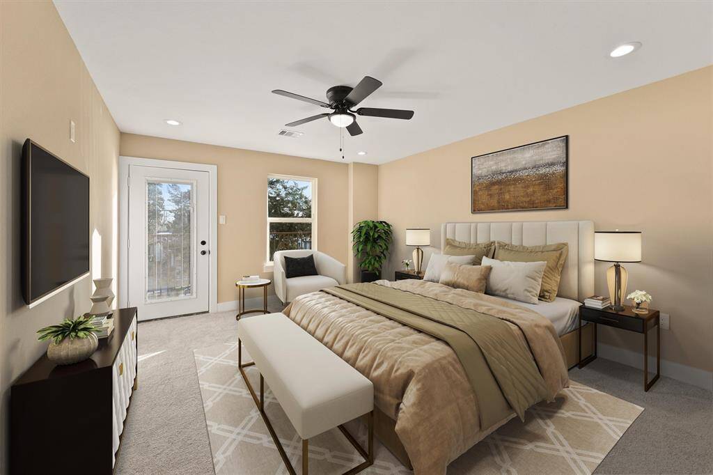 The primary bedroom is complete with a privet balcony that offers a peaceful outdoor escape