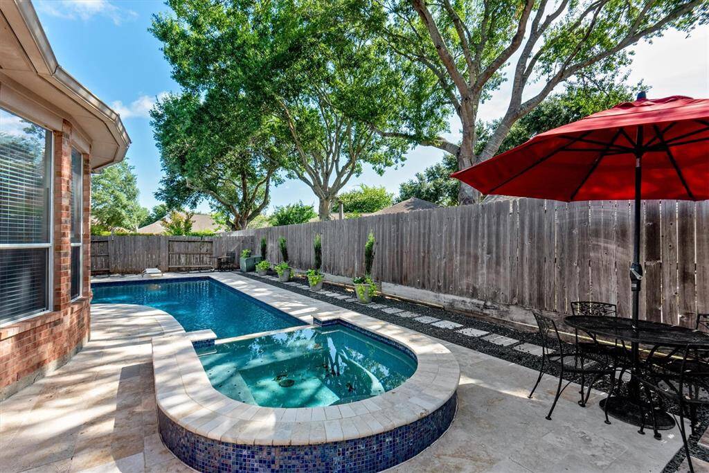 Another great view of the pool and hot tub and new landscaping.