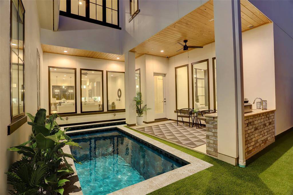 Virtual pool rendering for the turf courtyard. Pool is not included.