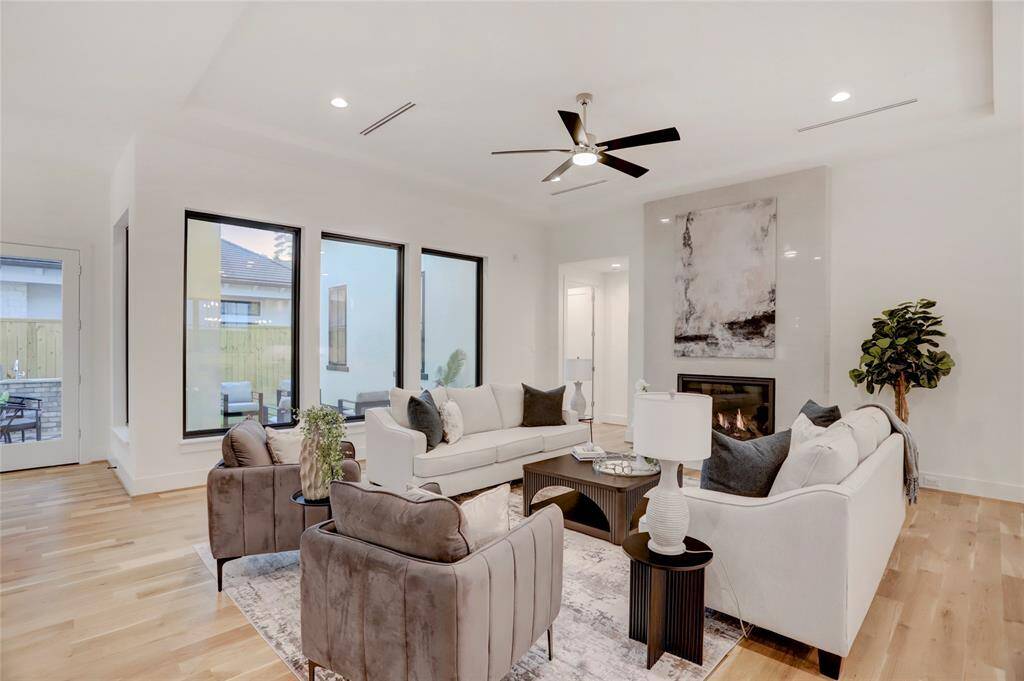 Another view of the first-floor living room from the edge of the kitchen.