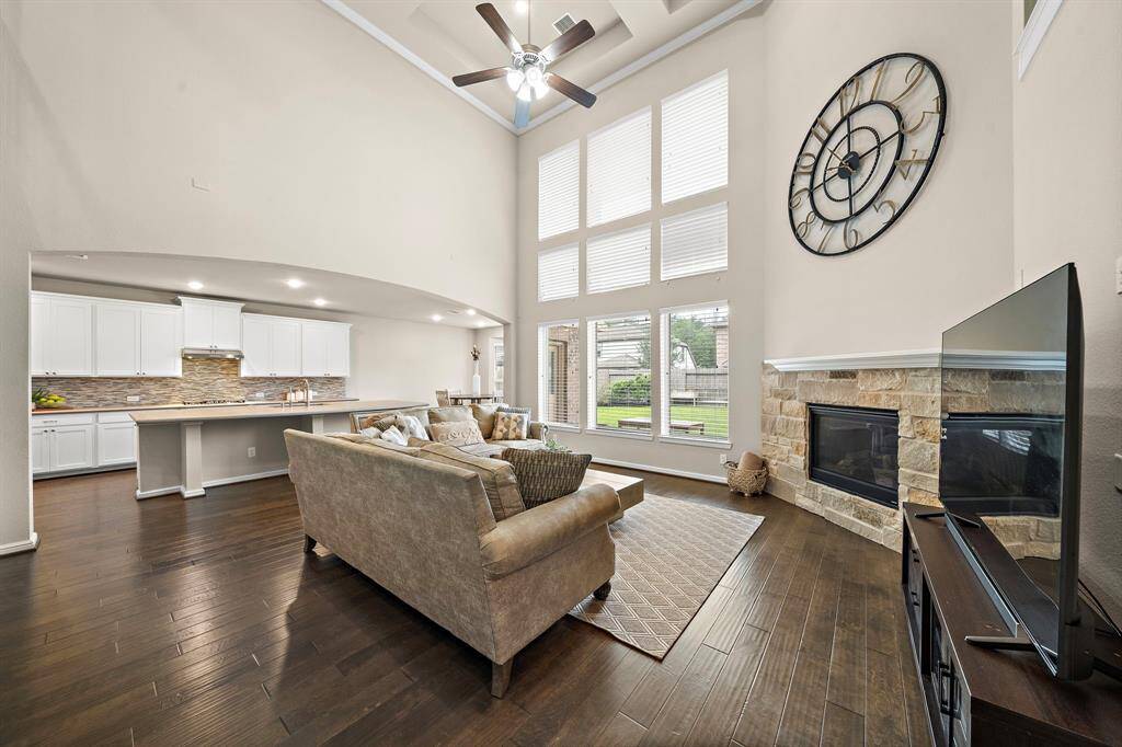 The kitchen overlooks the living room, making this an open floorplan and great for entertaining.
