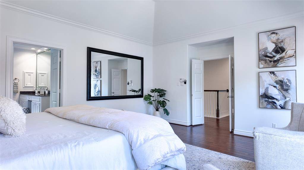 Primary room with tall ceilings