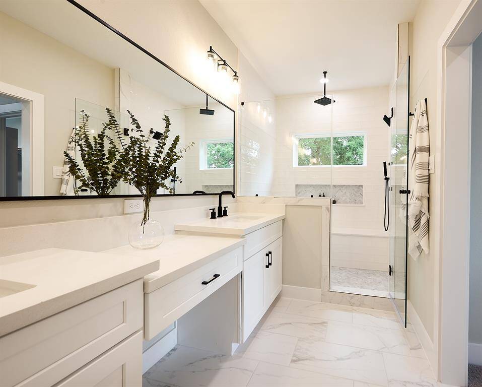 Double vanity with the stunning walk-in shower!