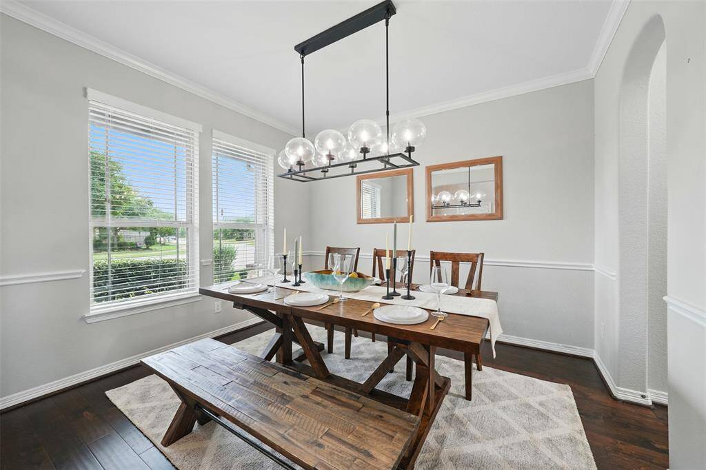 Dining room with fun light fixture!