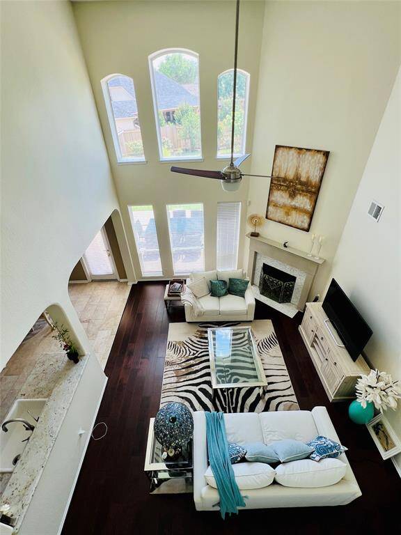 Enjoy stunning second-floor views from this elegant living space.