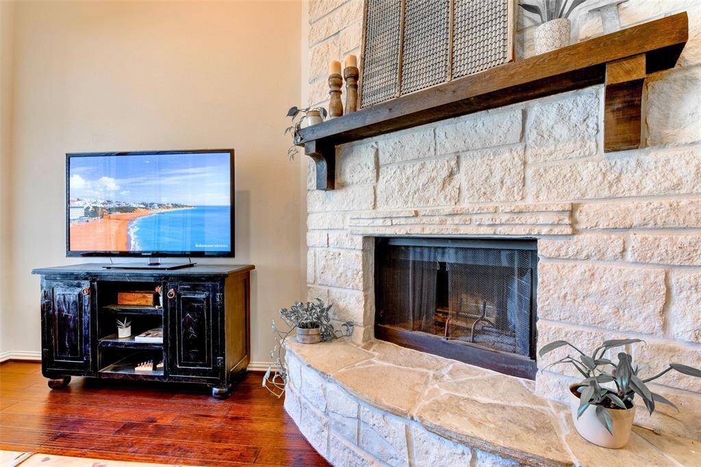 Awesome stone gas AND woodburning fireplace!