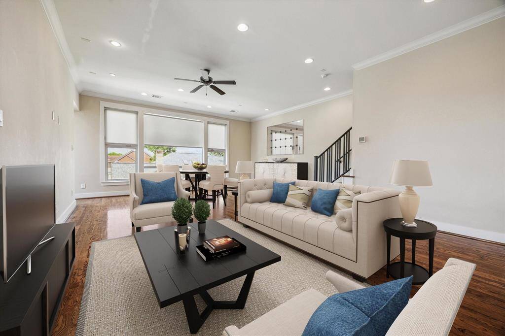 Virtually staged photo of dining/living area