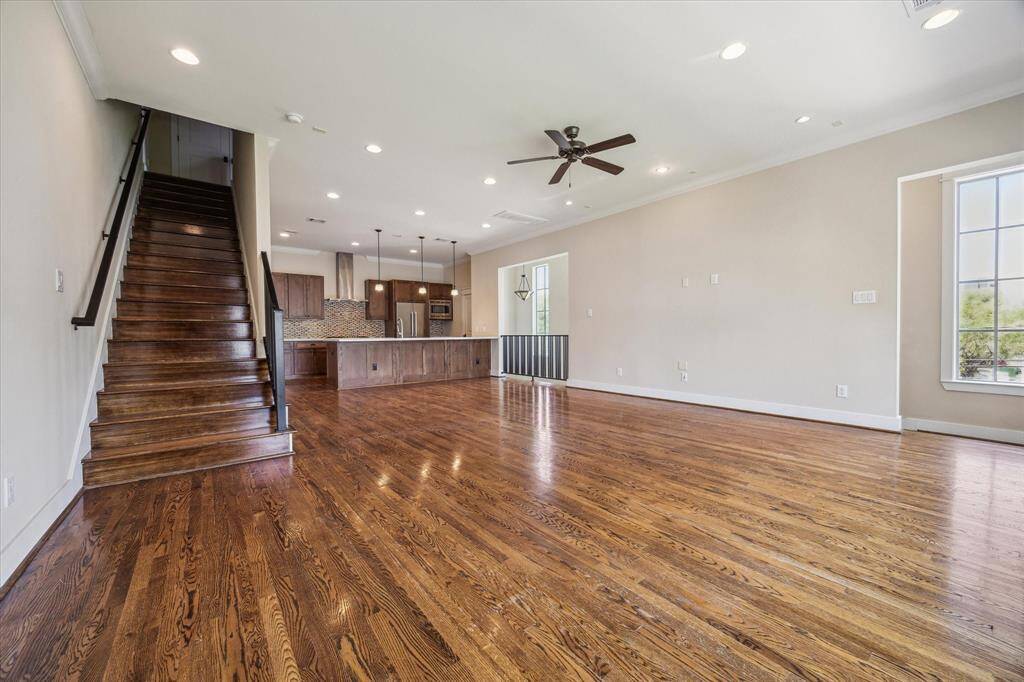 Room for living and dining on the second level.