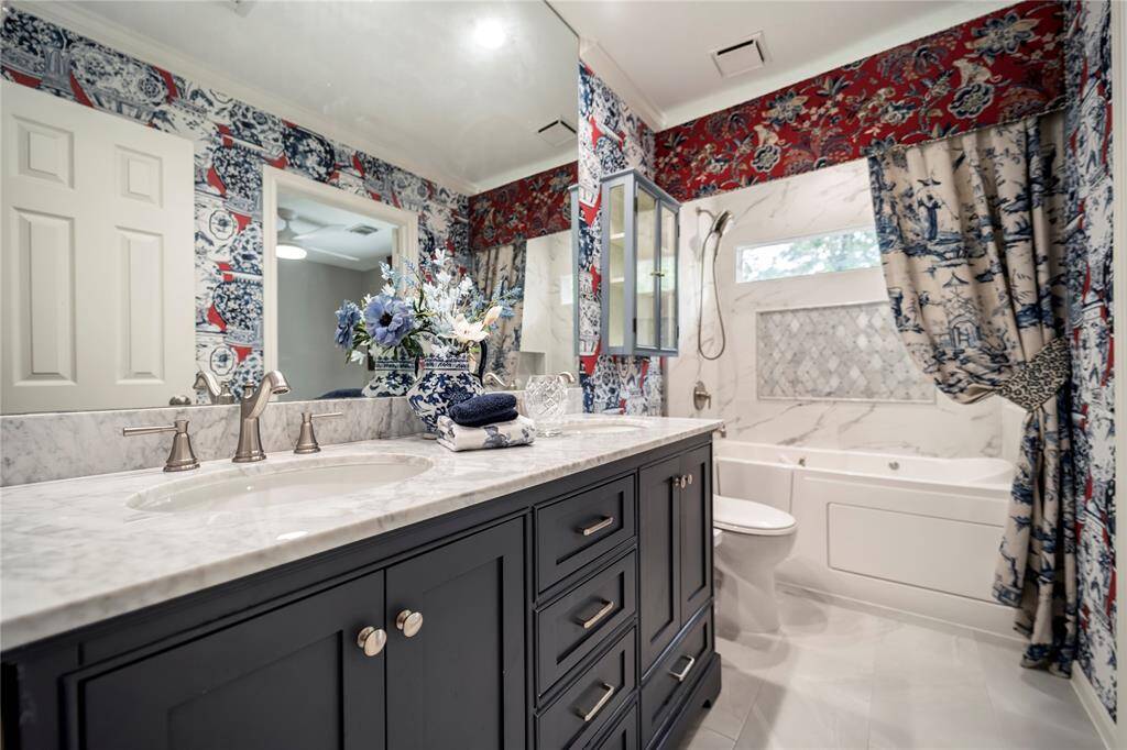 Walk-in tub has jets for the most relaxing bath ever!  Bidet toilet also!