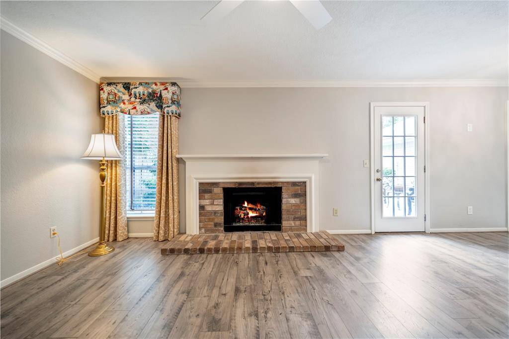 Gas log fireplace for perfect ambiance while enjoying cooler evenings.