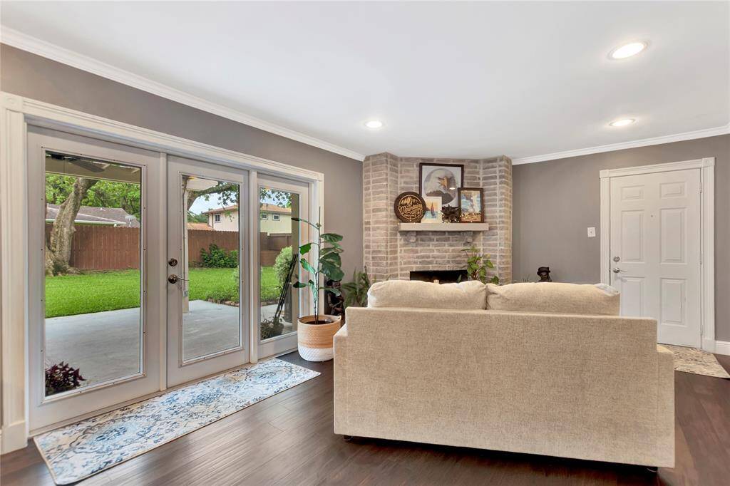 Family room leads to covered back patio.