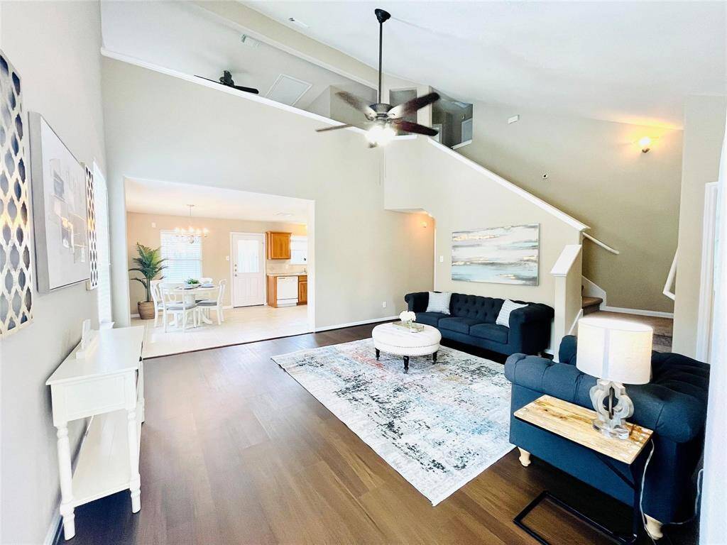 Lovely two story living area is light and bright with largewindows.
