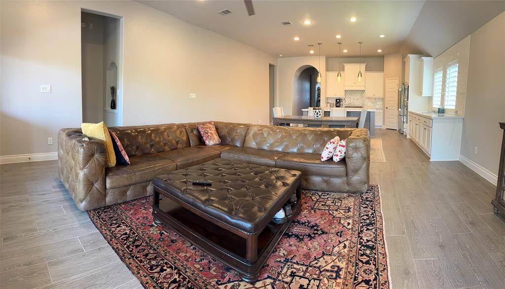 Living room view towards kitchen