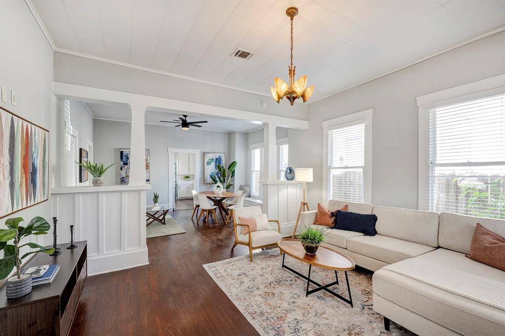 Once inside you are greeted by high ceilings, hardwood floors and nice natural light.