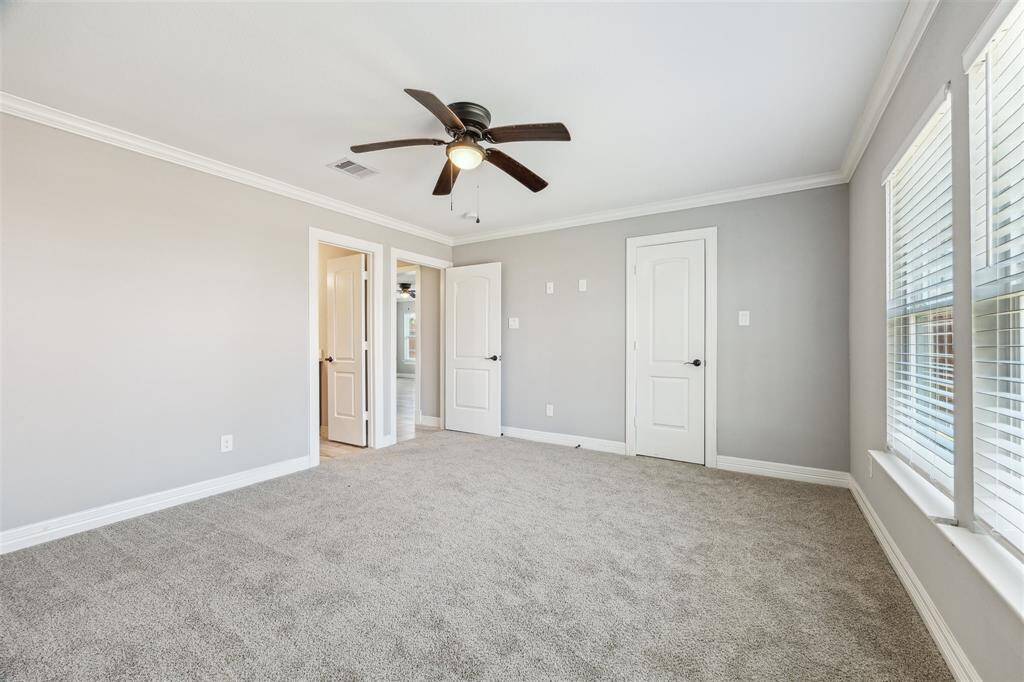 Primary bedroom with carpet!